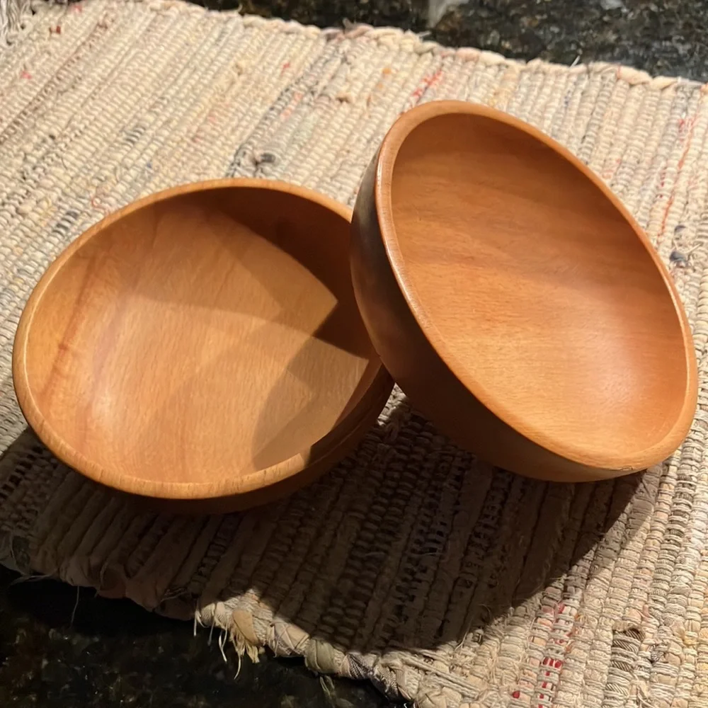 Set of 2 Wood Japan Round Salad Rice Miso Bowls Farmhouse Rustic Vintage 2”x6”